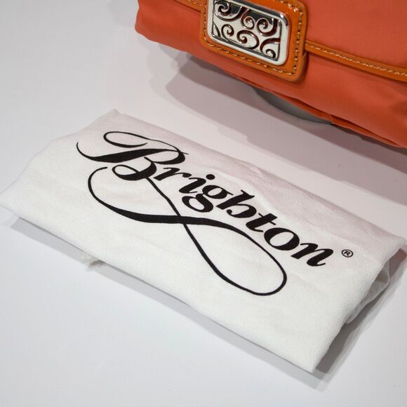 Brighton Charlie Pocket Crossbody Nylon Patent Leather Purse Peachy Pink 10x8x3 - Picture 4 of 16